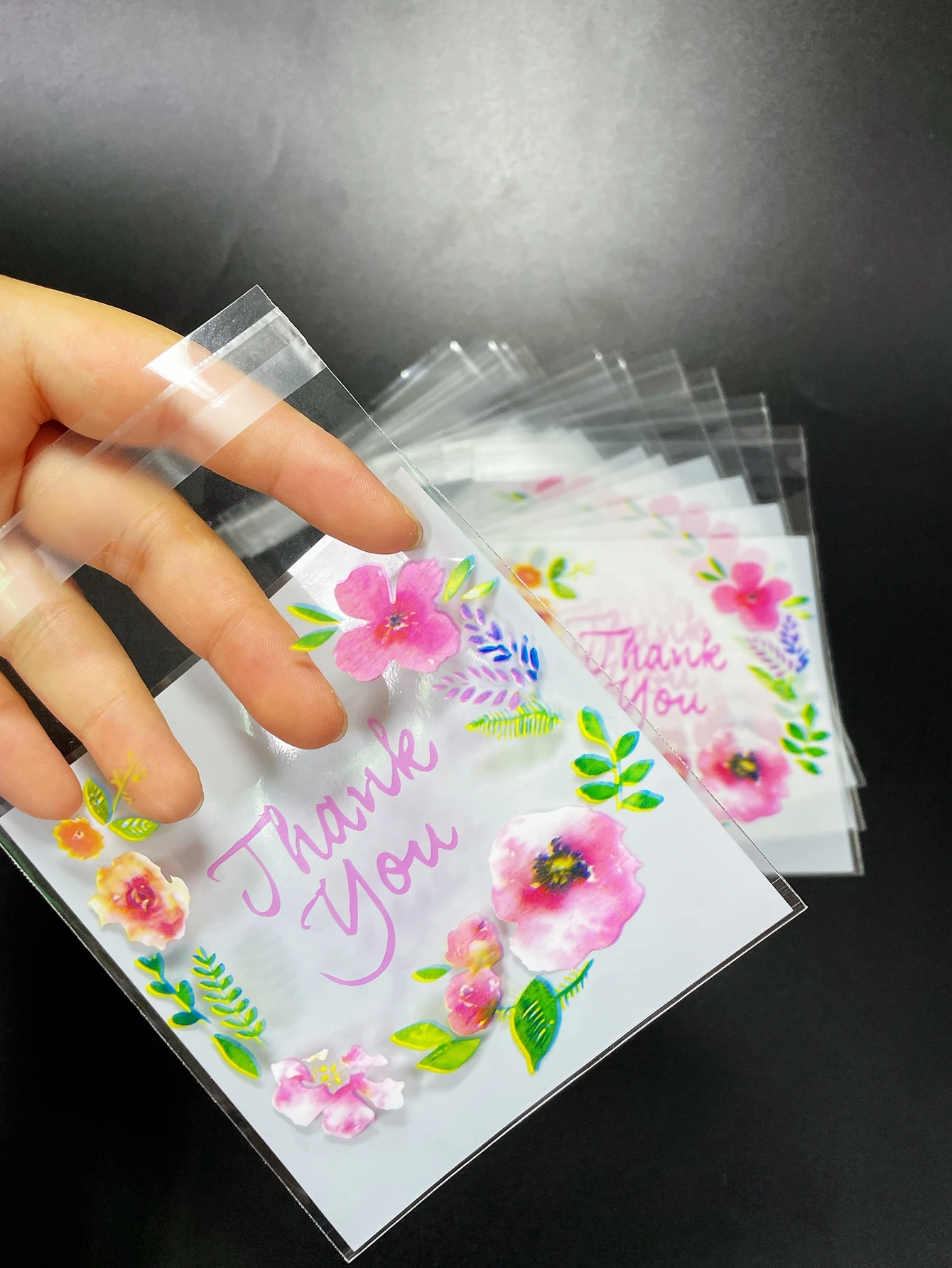 100pcs Flower Printed Self-sealing Bag, DIY Gift Candy Decorative Bags, Thank You Printed Opp Bag for Wedding Birthday Party