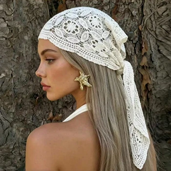 1pc Knitted Lace Crochet Headscarf Suitable For Beach Vacation Daily Wear Breathable Sun…