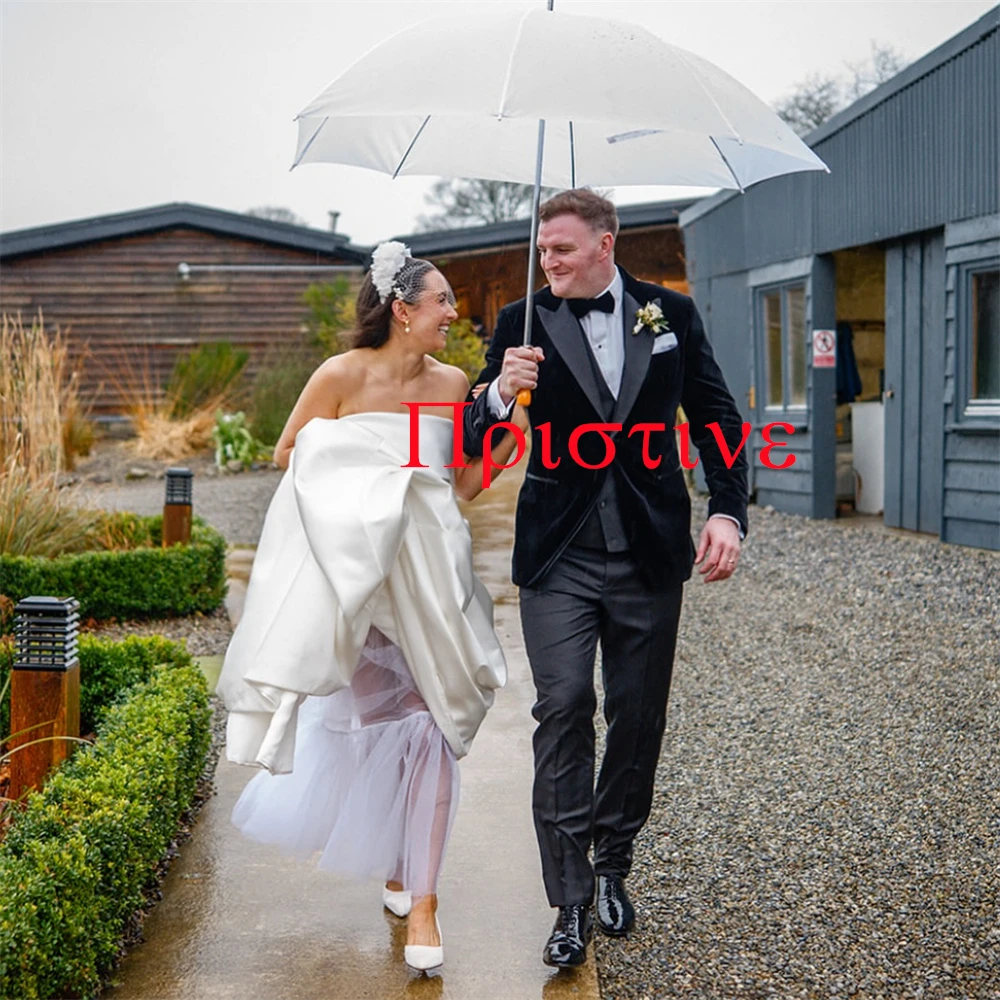 تخصيص جودة عالية فستان الزفاف الساتان الأبيض رائعة حمالة قبالة الكتف أكمام قطار مصلى ثوب الزفاف