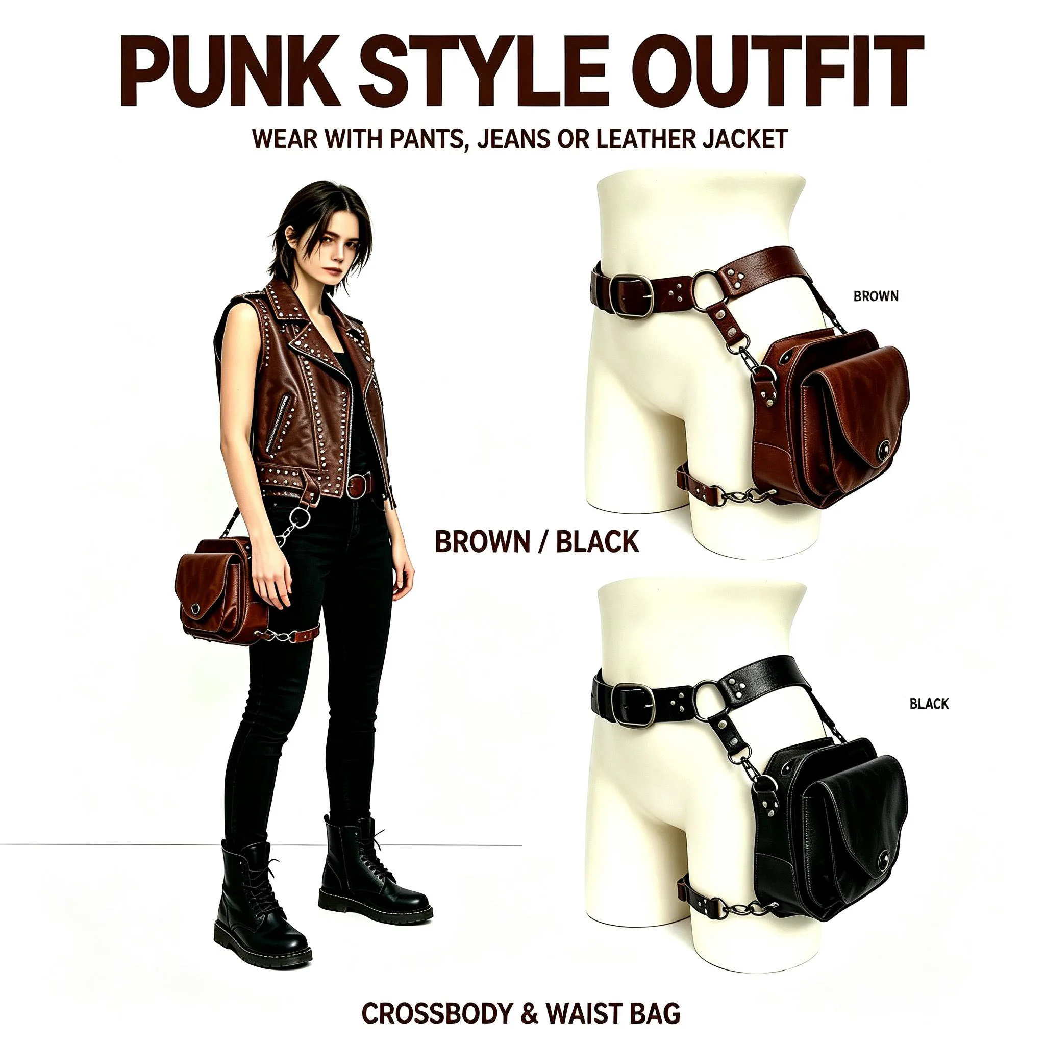 Retro-Ästhetische PU-Quadrattasche, Damen-Crossbody-Bauchtasche, Motorrad-Stil Oberschenkeltasche, Mittelalterliches Ritter-Accessoire für Partys – Detail 8