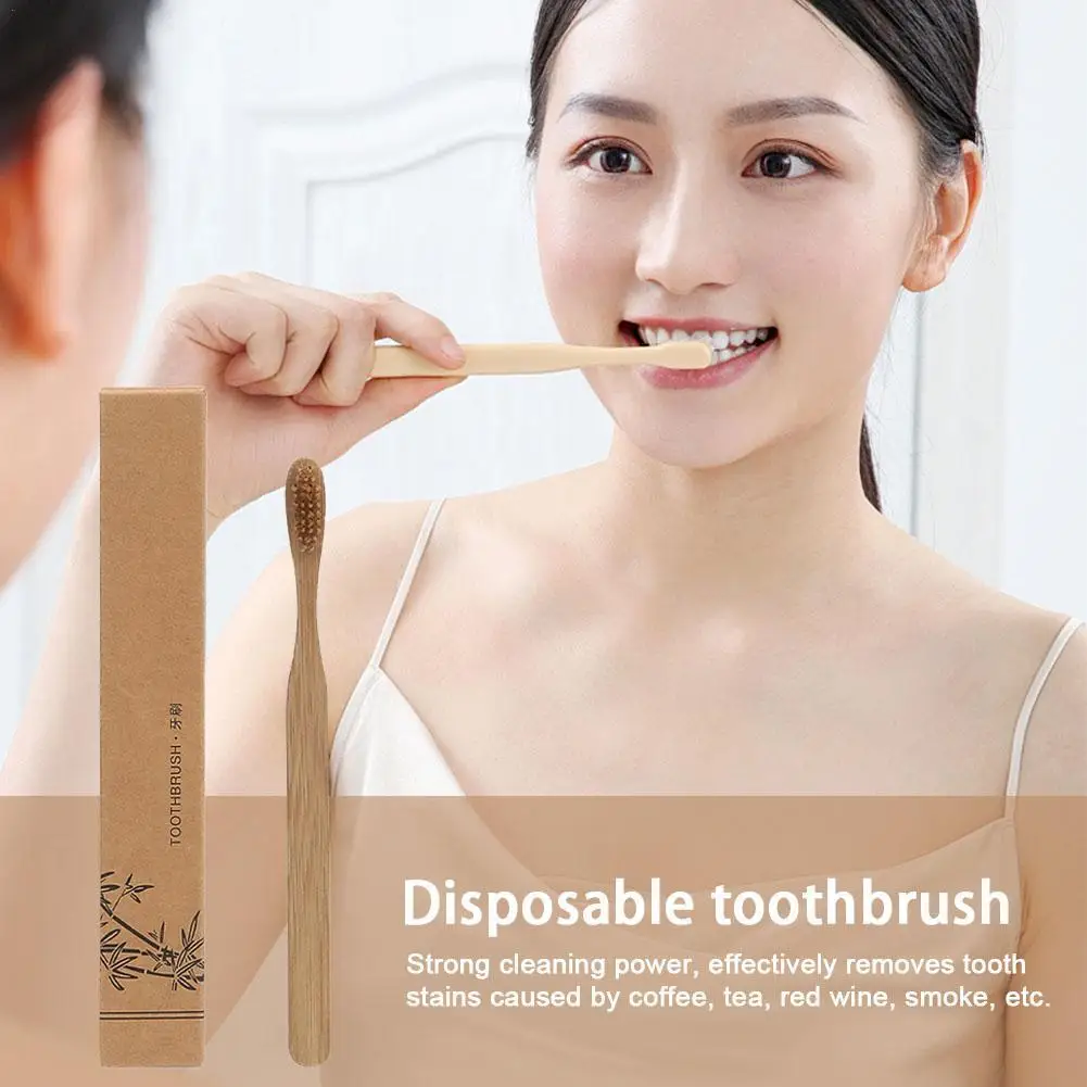 Adulto Bamboo Toothbrush Box, Carvão Macio Cabelo, Degradável e Reutilizável Descartável, Uso do Hotel, 1Pc