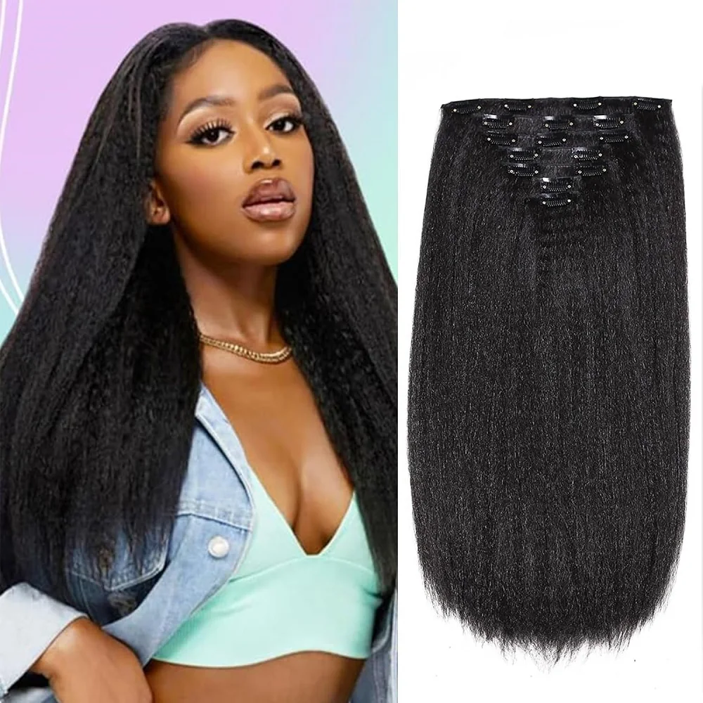 

Кудрявые прямые 8 шт., заколка для человеческих волос 100 грамм, заколка для наращивания волос темно-черного цвета, натуральная заколка для волос в наращивании