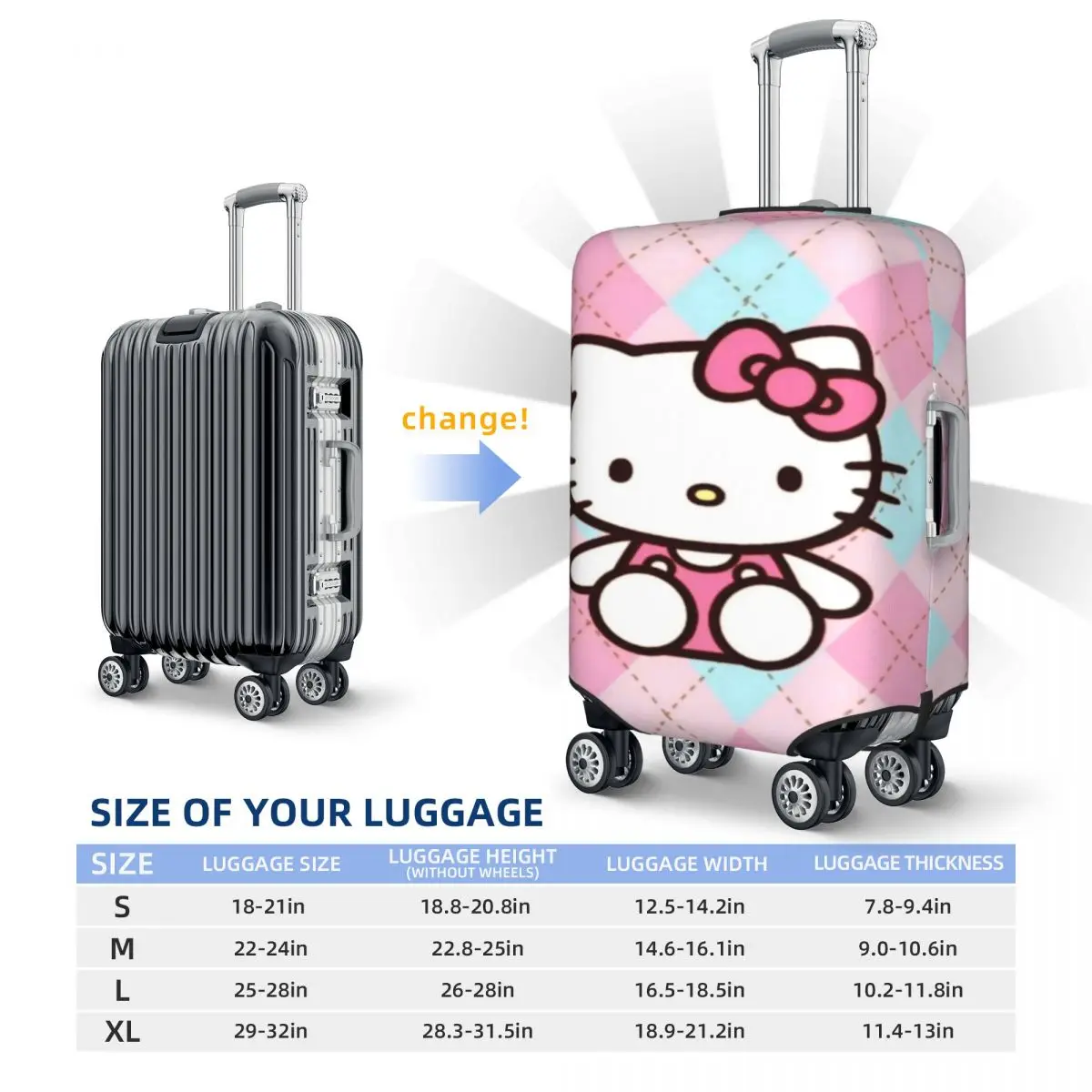 Capa de bagagem personalizada de desenho animado Hello Kitty Capa protetora de mala fofa terno para 18-32 polegadas