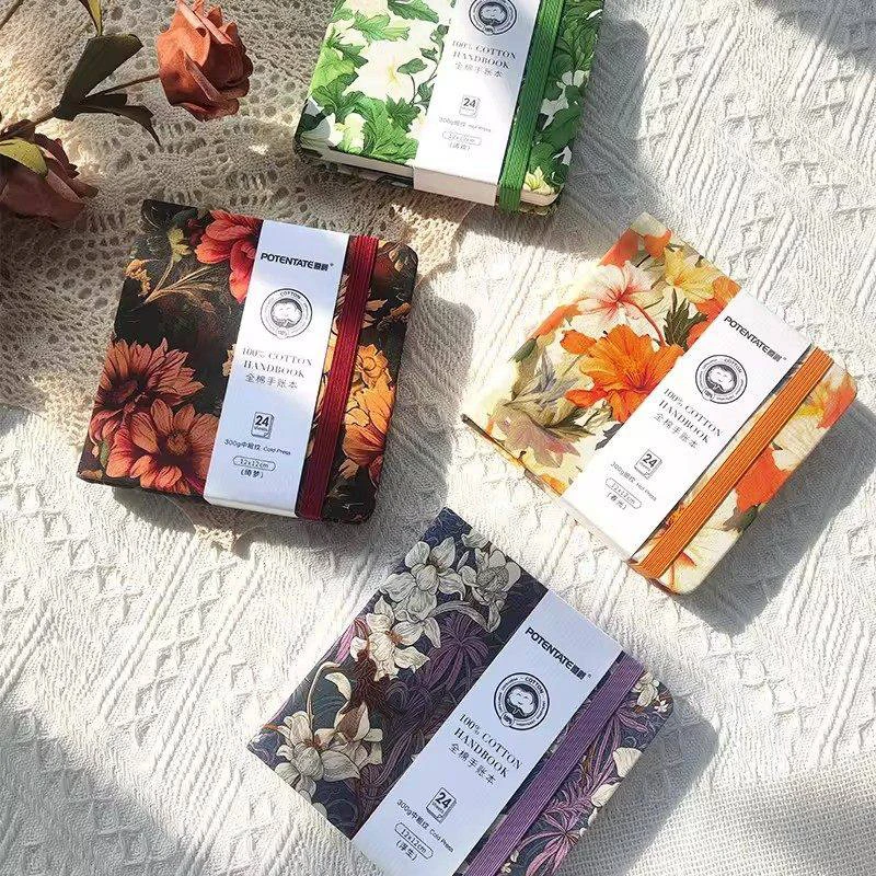 

POTENTATE 100% Cotton Square Watercolor Paper Book 24 Sheets 300g Art Drawing Paper Book Sketchbook Travel Notebook Art Supplies