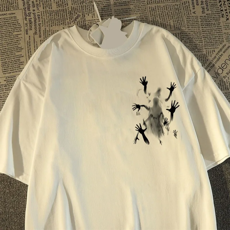 Pure Cotton Dark High Street Ghost Short-sleeved T-shirt Women's Summer High Street Loose Top