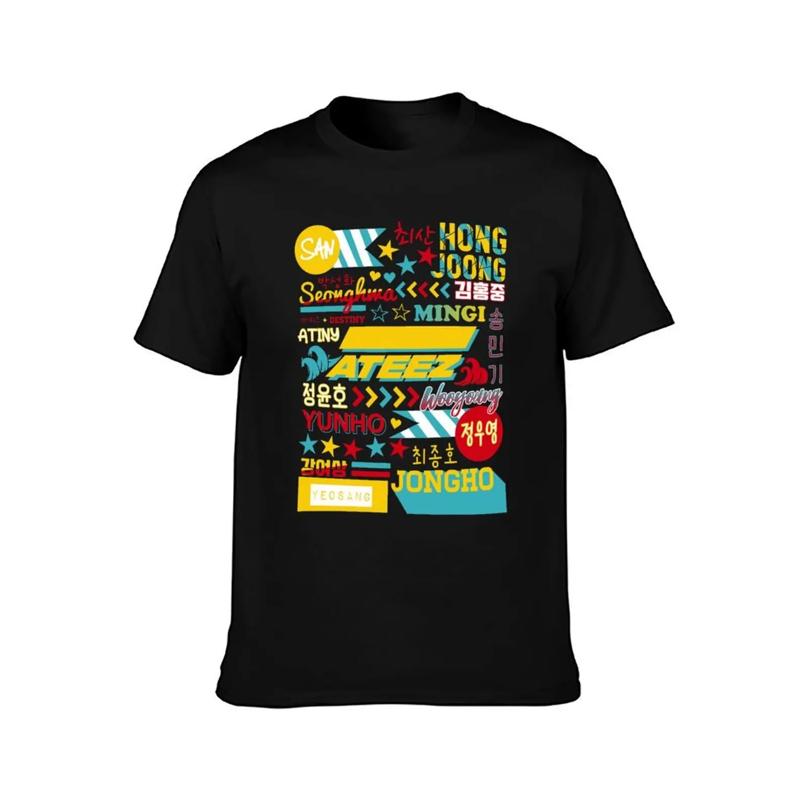 ATEEZ COLLAGE T-Shirt, Summer Casual Cotton Tee, Oversized Streetwear Tops, Vintage Graphic Print, Loose Fit Short Sleeve