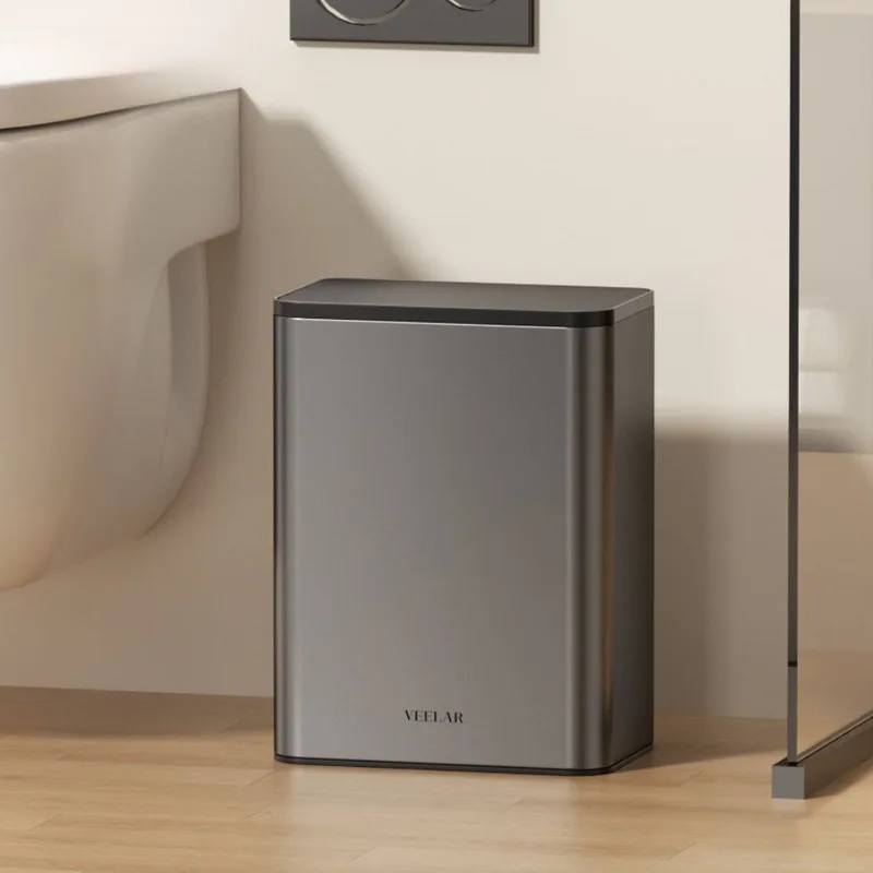 

Metal Bathroom Trash Can with Lid Press Type Narrow Gap Trash Cans with Pulley Move Anti Odor Waste Bins Toilet Wastebasket