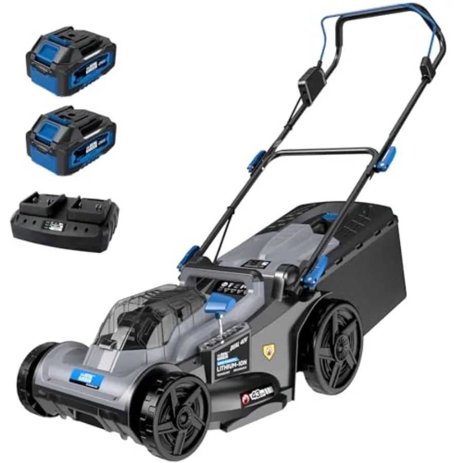 

Electric 40V 17 Inch Cordless Lawn Mower Walk Behind Brushless Push Mower 6-Height Adjust Portable Lightweight with 2 x 20V Bat