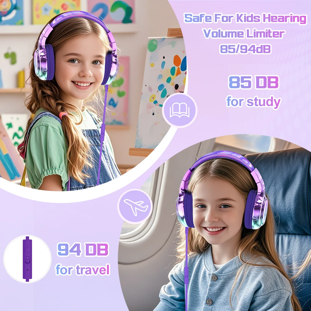 Kids Headphones Wired 3.5mm Jack Stylish Foldable Children's Gaming Headset With Mic For iPhone Computer Tablet PC Girls Gifts