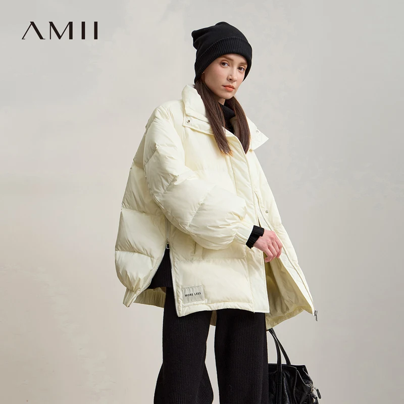 Amii donsjassen 2025, winter nieuwe warme coltrui, schoudermouwen, losse top, effen, veelzijdige lange donsjassen voor dames 12544132