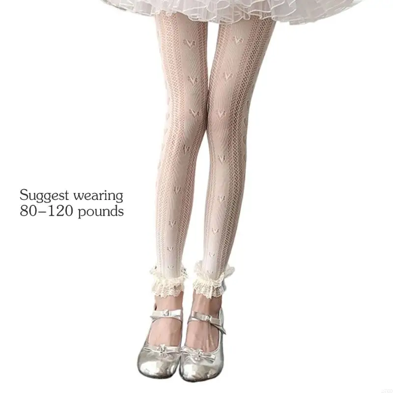 270D 여성 스타킹 하트 패턴 Footless 레이스 트림 레깅스 발가락 없음 팬티 스타킹