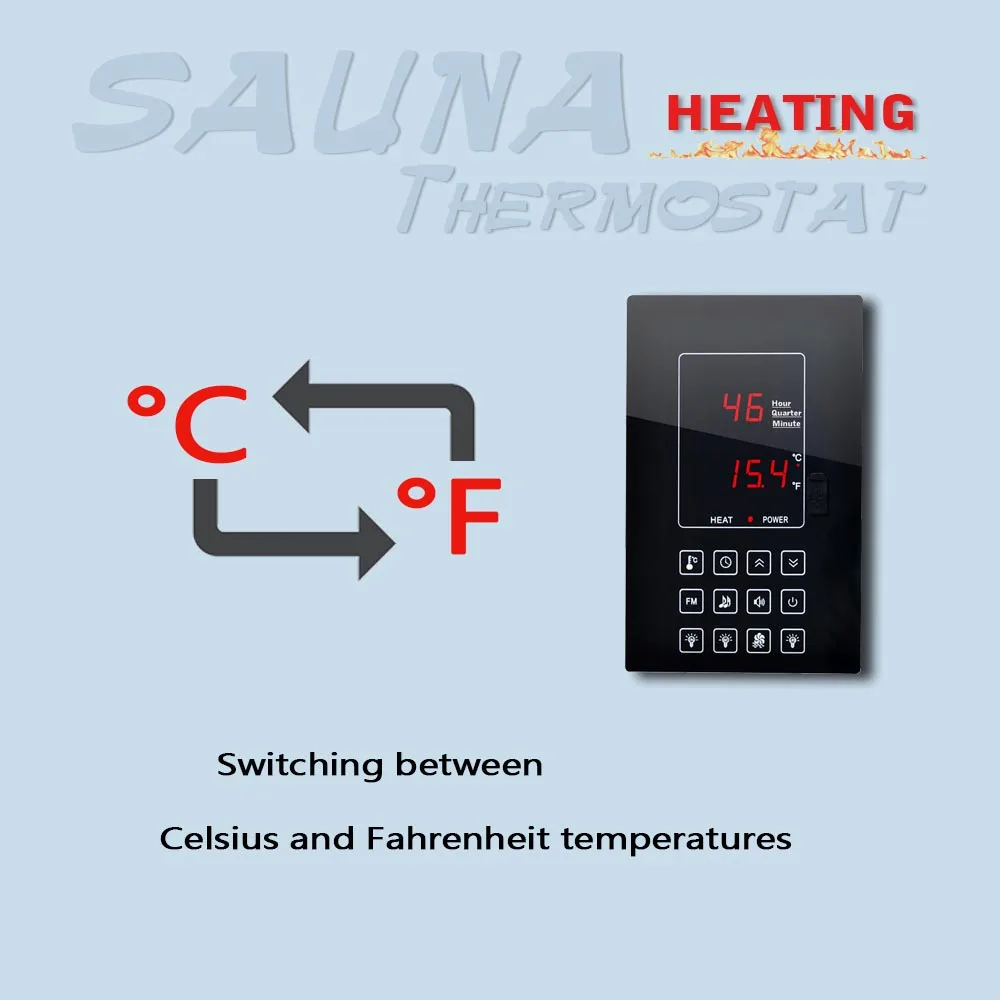 Sauna furnace temperature heating controller 110V 220V 30A Sauna thermostat with light/fan/music etc module functions