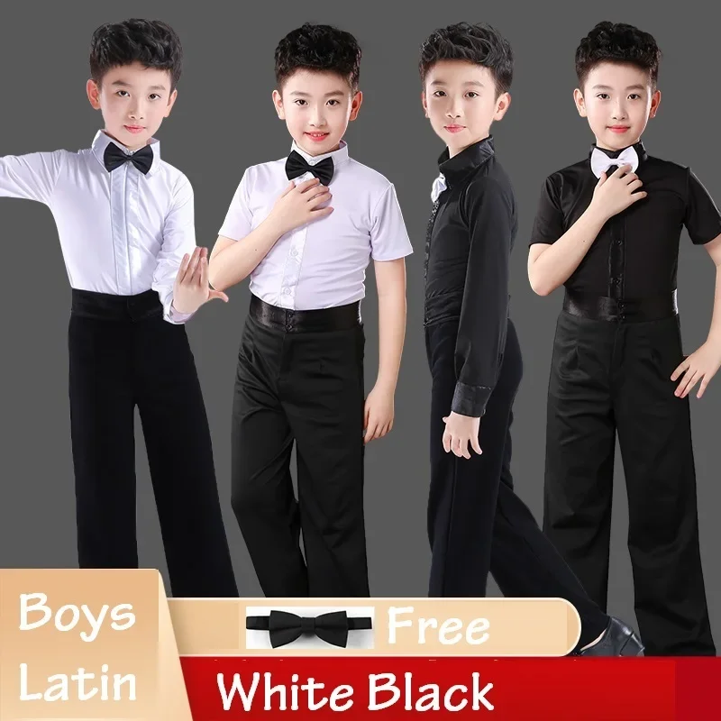 Boys Latin dance clothes Shirt pants sets kids white black rumba samba dancewear Latin ballroom costume competition clothes