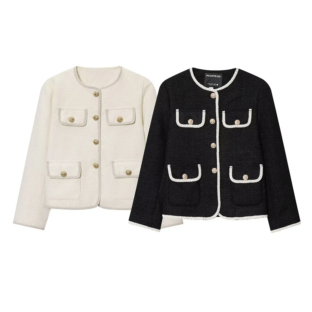 

KASLEAD New Women's Faion Street Sle Fce Lined Jaet Simple Versatile Circle Fce Outerwear Long Sve round Ne ...