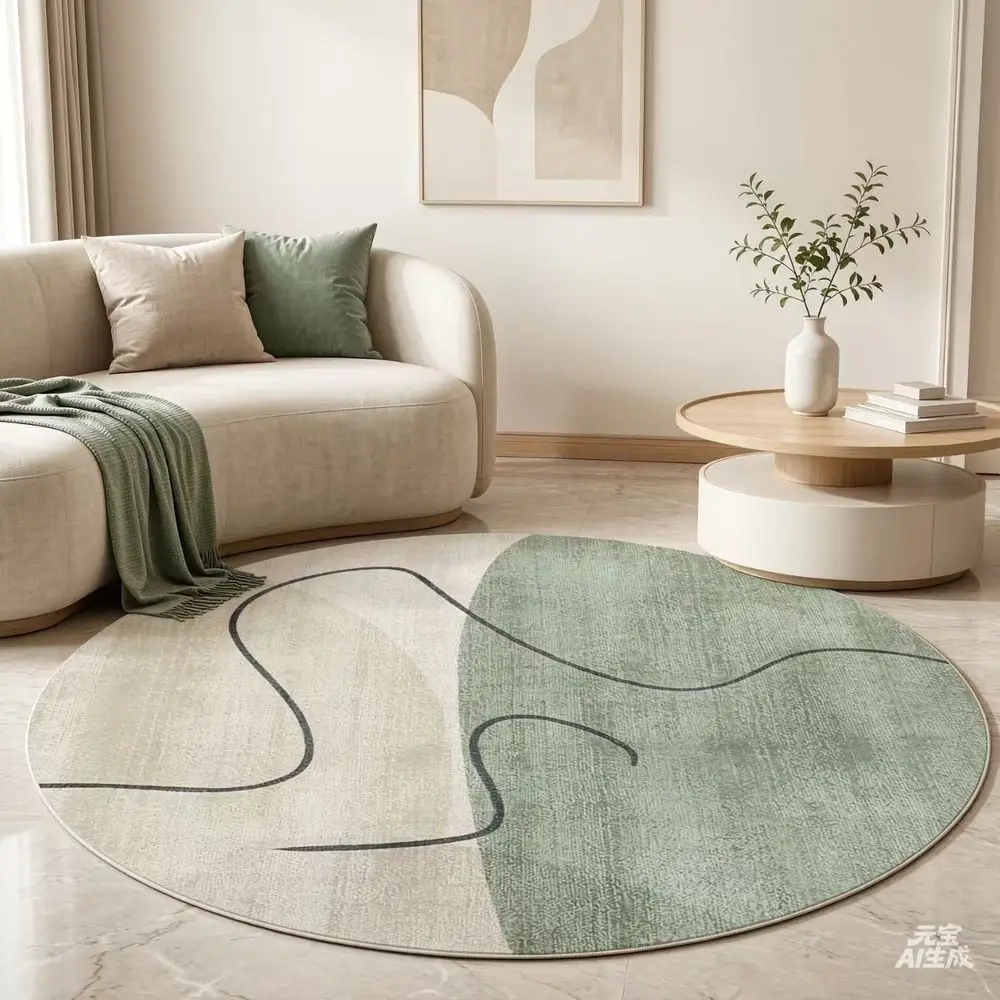 VIKAMA Living Room Round Carpet, Nordic Light Luxury Bedroom, Study Rocking Chair, Hanging Basket, Silent Cooling Rug Home Decor