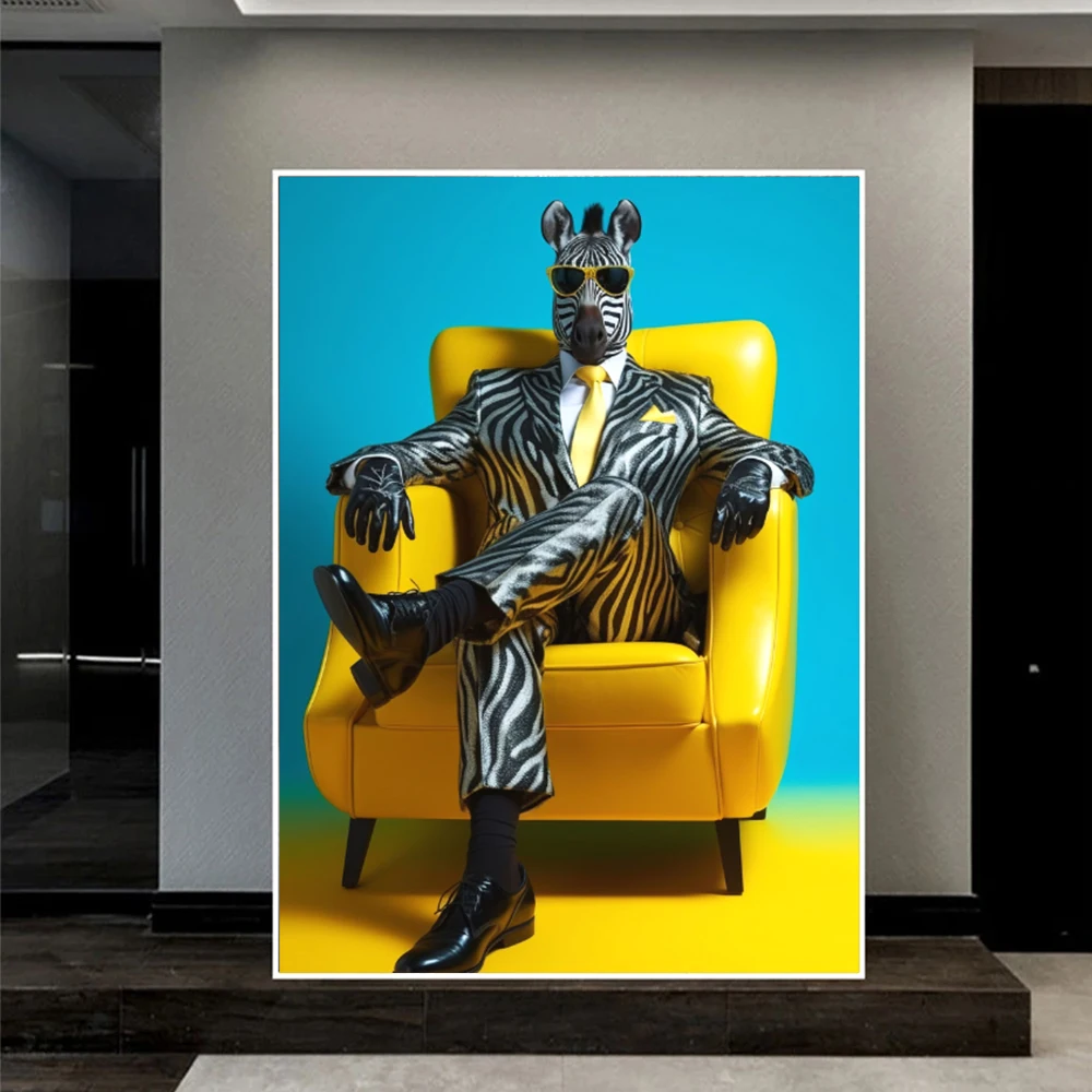 Elegant Lion In Suit Wall Art Posters Prints Wearing Sunglasses Cool Gorilla Cheetah Zebra Modern Pop Canvas Painting Home Decor