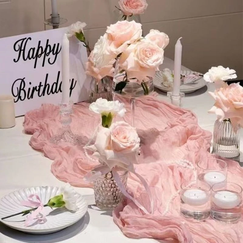 Solid Color Pleated Table Runner – Birthday Party Table Decor, Wedding Dessert Table Cloth & Bali Photo Prop Backdrop