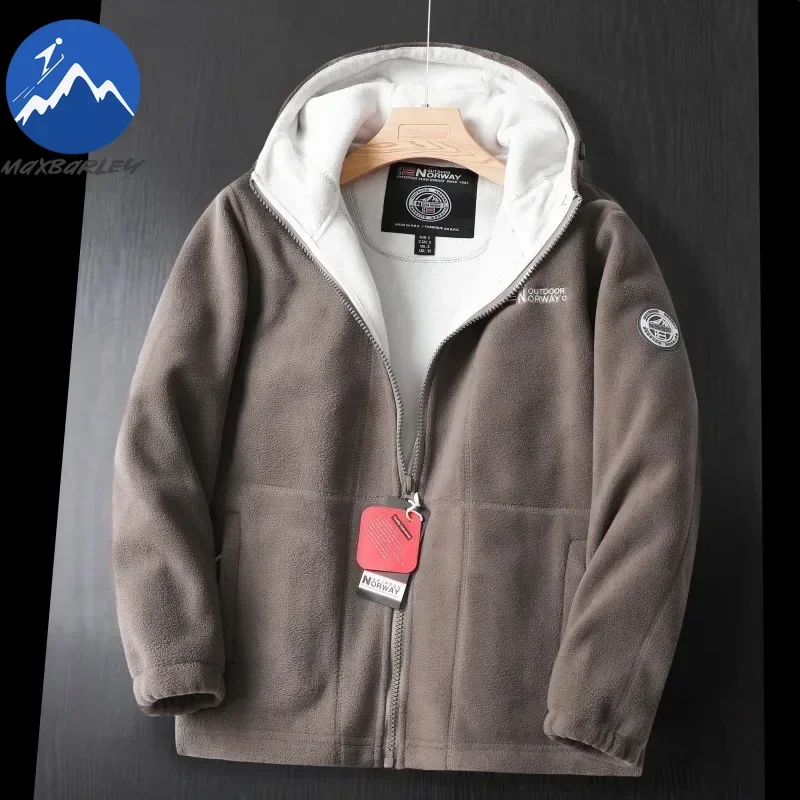 Winter Men Fleece Jacket Luxury Thickened Soft Shell Polar Wool Jackets Couple Outdoor Ski Cold-proof Windproof Hooded Coat Man