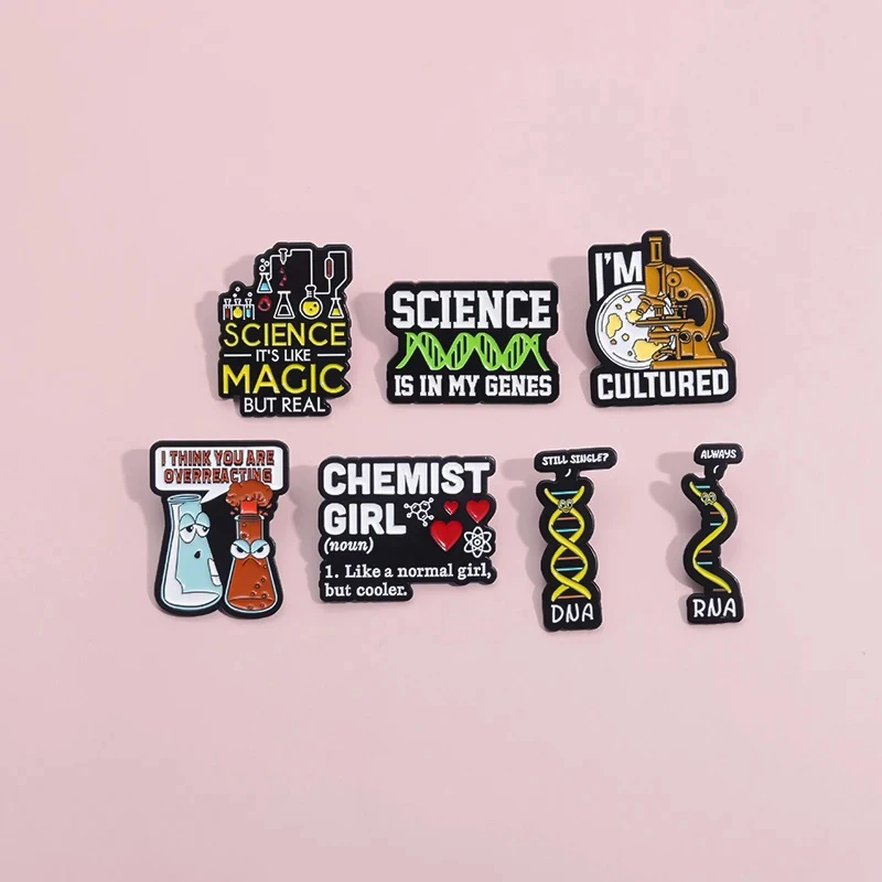 Science Enamel Pin Test Tube DNA Molecular Equation Experiment Mouse Metal Badge Punk Jewelry Gift Creative Science Lapel Brooch