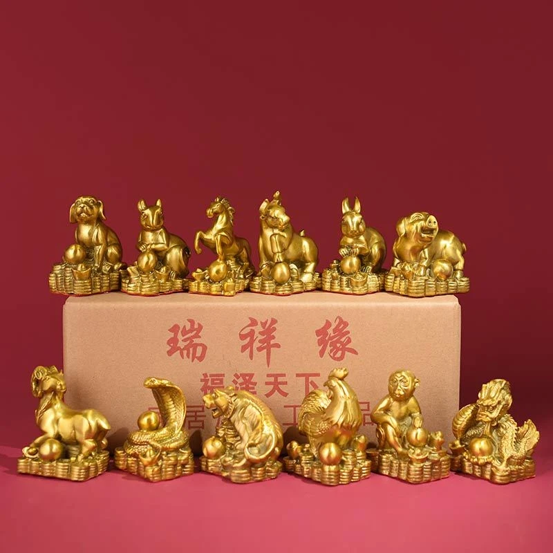 Wholesale Finely Crafted Large-Sized Pure Copper Zodiac Animal Ornaments: Rat, Ox, Tiger, Rabbit, Dragon, Snake, Horse, Sheep, M