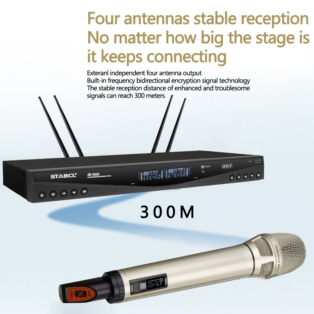 ST-9320 2 Channels Handheld Microphones System Professional UHF Wireless Microphone for Singing Teaching