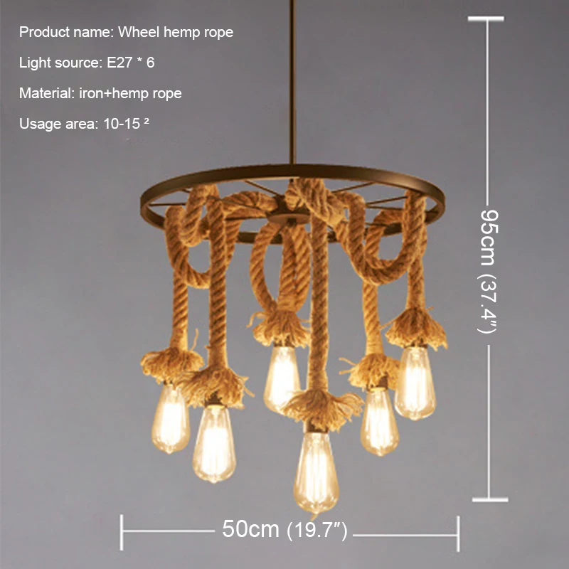APRIL American Style Retrohemp Rope Chandelier Nostalgic Loft Industrial Style Internet Cafe Restaurant Hot Pot Shop Pendant