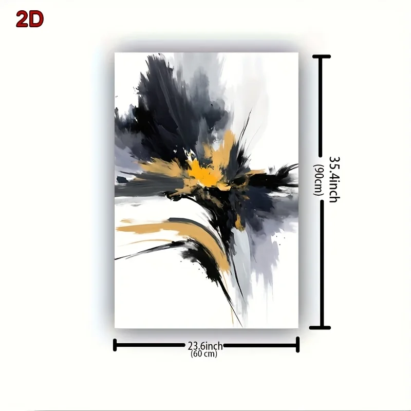 2D شقة، 1PC مجردة الذهبي الأسود الرمادي سبلاش الفن الطباعة - فرملس الحديثة الحد الأدنى قماش جدار الفن، 2D شقة خمر نمط #6