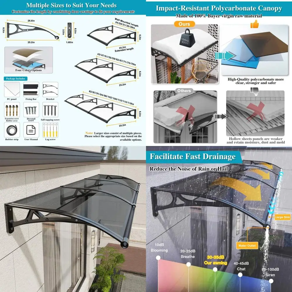 

Навес для входной двери или окна, наружный, с кронштейнами, защита от УФ-излучения и дождя, прочный, из полимерного материала, для входа, балкона, гаража