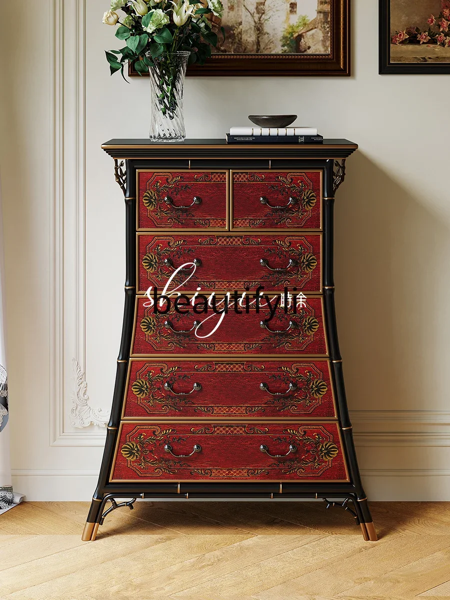 

A139 Decorative entrance cabinet Chinese antique French bedside dressing side cabinet American all-solid wood bedroom