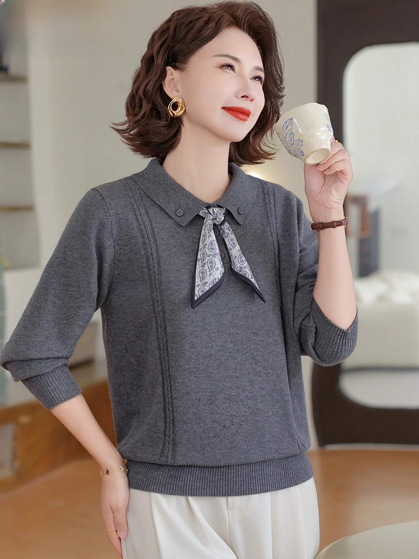 

Red Knitted Sweater for Women Autumn Faion Loose Fit Base Layer Top for Middle-Aged And ly People Luy Year Knitwear