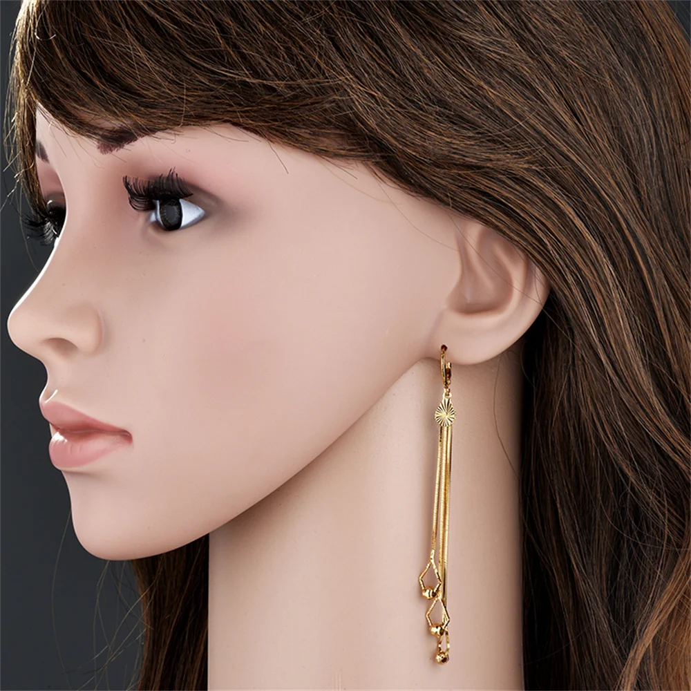 Women\'s Long Tassel Drop Earrings For Women Female Gold Color Elegant Kpop Bridal Party Jewelry Oorbellen