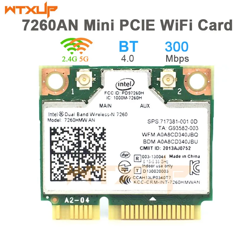 Wireless-N 7260 7260HMW AN 7260AN half Mini PCIe 2.4G 5G 300M BT4.0 SPS:717381-001 Wireless card for HP ZBOOK 14 15 Series