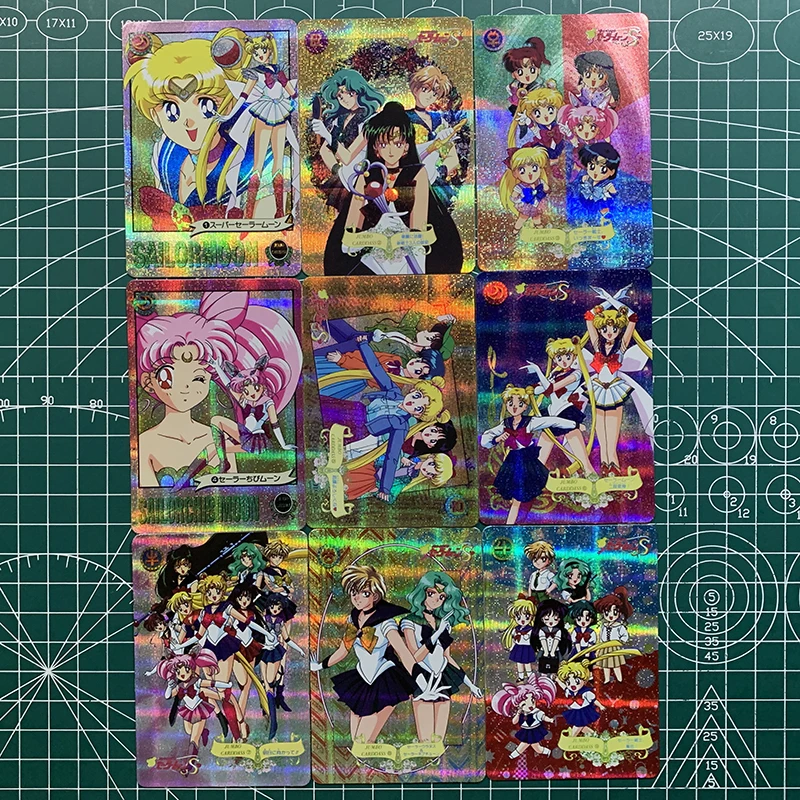 9 unids/set Sailor Moon auto Control recoger firma comercial tarjeta Flash Anime regalo de dibujos animados