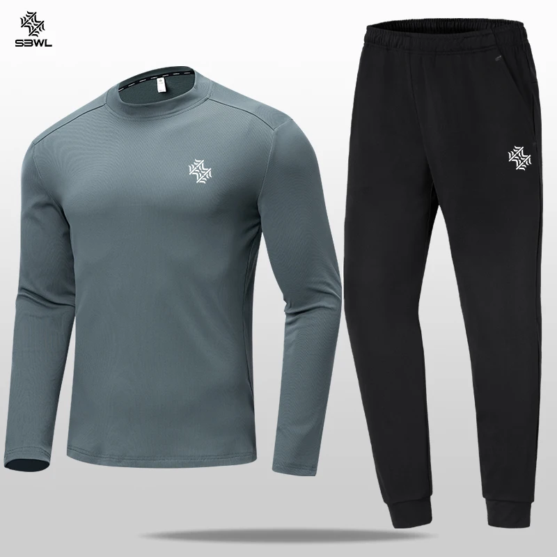 SBWL Homens outono e inverno esportes ao ar livre correndo fitness casual quente com manga longa conjunto esportivo de fitness indoor roupas casuais