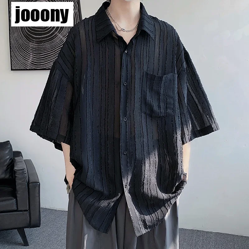 

Fashion 2024 Summer New Loose Korean Solid Color Tops Casual Shirts Lapel Button All-match Short Sleeve Shirts Men's Clothing