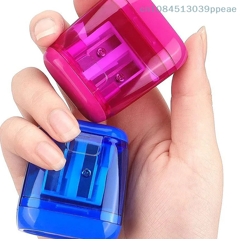 4 قطعة/المجموعة/مجموعة مبراة أقلام رصاص ذات فتحة مزدوجة مع غطاء وحاوية نجارة مجموعة مبراة يدوية محمولة لأقلام الرصاص الملونة #4