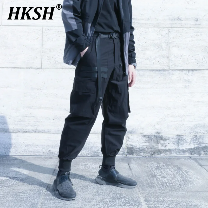 HKSH Men's Tide Dark Functional Safari Style Cargo Pants Techwear Slim Multi Pockets Fashion Trendy Chic Waterproof New HK3155