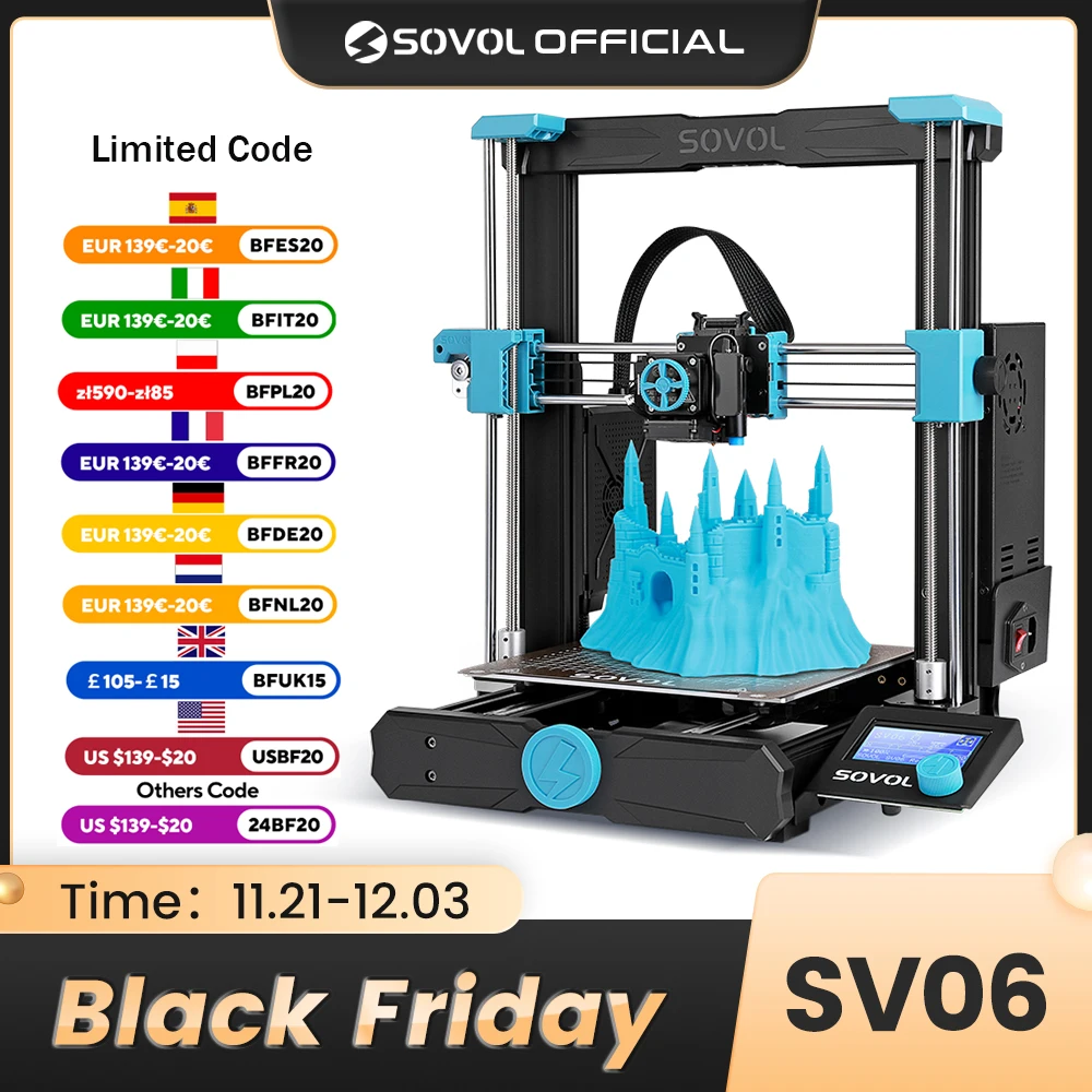 SOVOL SV06 3D Printer All Metal Hotend Planetary Dual Gear Direct Drive 25-Point Auto Leveling 32 Bit Silent Board impresora 3d