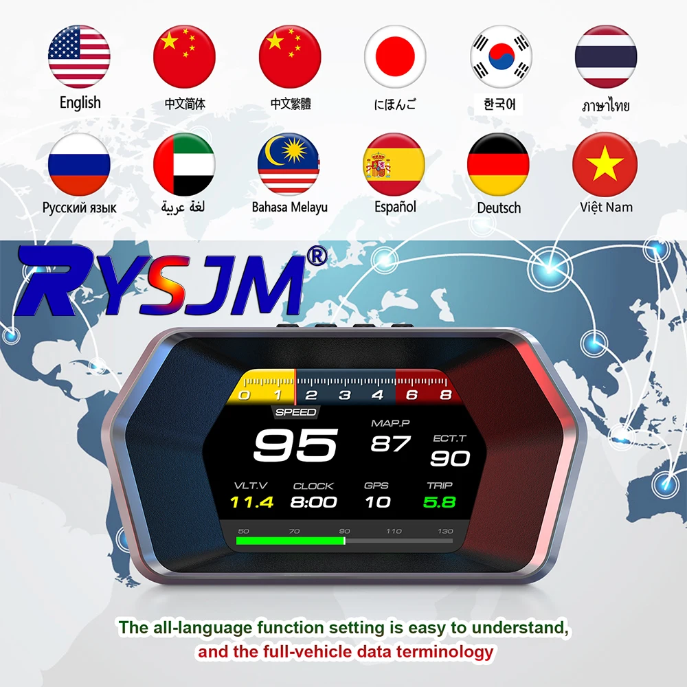 

P17 HUD Проекционный дисплей для автомобиля OBD2 GPS, бортовой диагностический компьютер, цифровой спидометр, измеритель напряжения, автомобильная электроника