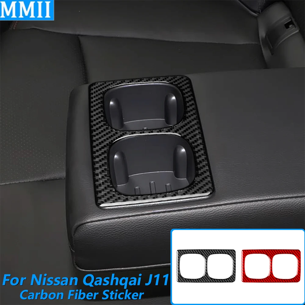 

For Nissan Qashqai J11 2017-2021 Carbon Fiber Rear Center Armrest Cup Holder Frame Trim Cover Car Accessories Decoration Sticker