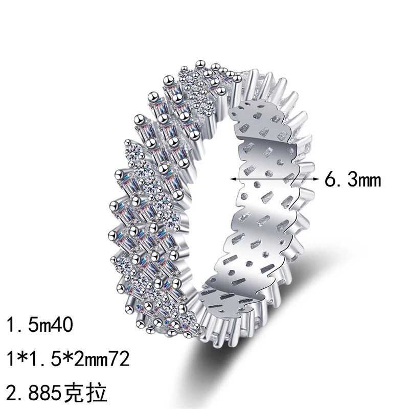 

AZF1420-J ZFSILVER Women's Silver 925 Moissanite Line Rectangular Ring Fashion Trendy Luxury Jewelry Gift for Party Wedding Gift