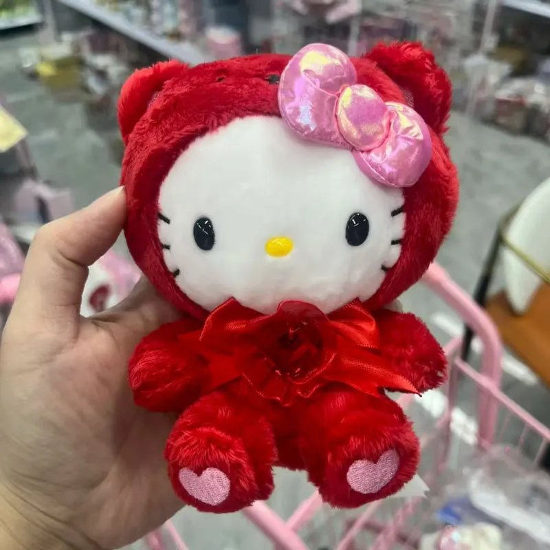 Llaveros de peluche de Hello Kitty, serie de cumpleaños de arcoíris, peluches coloridos, colgante relleno, gema, lazo, llaveros de peluche de gatito, cumpleaños g