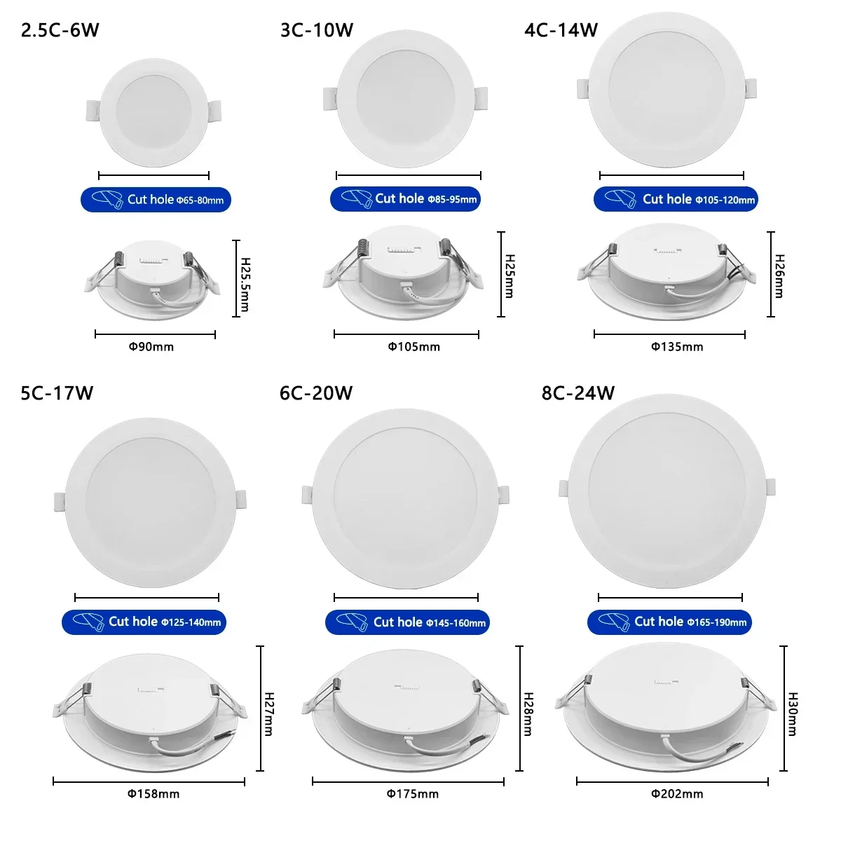 Spot Lumineux LED Circulaire Encastrable pour le Plafond, Éclairage d'Nik, 20/24W, 100/240/3000/4000/6500 V, 2 Pièces