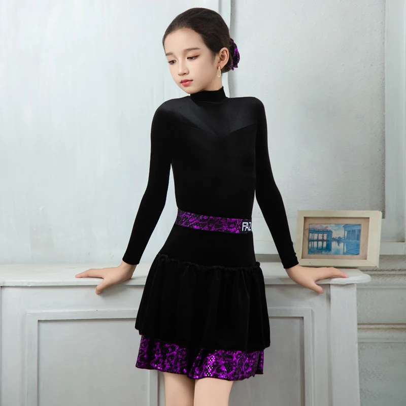 ชุดแสดงเต้นลาตินใหม่ปี 2025 สำหรับเด็กผู้หญิง แขนยาว กระโปรงผ่า ชุดชาช่า รุมบ้า แทงโก้ ชุดลาติน XH3800