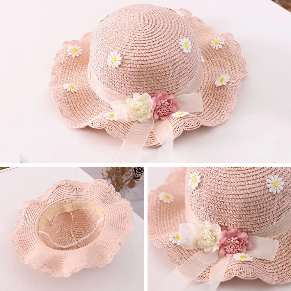 5 Colors UV Protection Panama Hat Kids Hat Sun Visor Summer Baby Hat Flower Breathable Hat Straw Hat