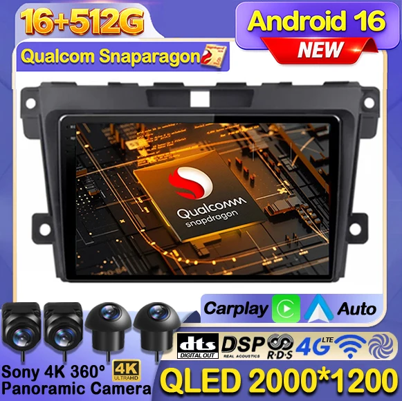 Android 16 Car Radio For MAZDA CX-7 CX7 CX 7 2007 2008 2009 2010 2011 - 2014 GPS Navigation Multimedia Video Player 4G WIFI QLED