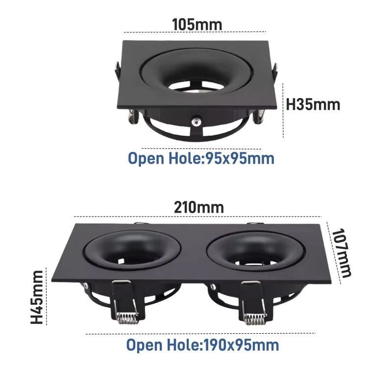 Einbau-Doppelkopf-LED-Downlight-Montagerahmen GU10/MR16, runder/quadratischer Lampenhalter, Deckenstrahler, Halterung, Basiszubehör