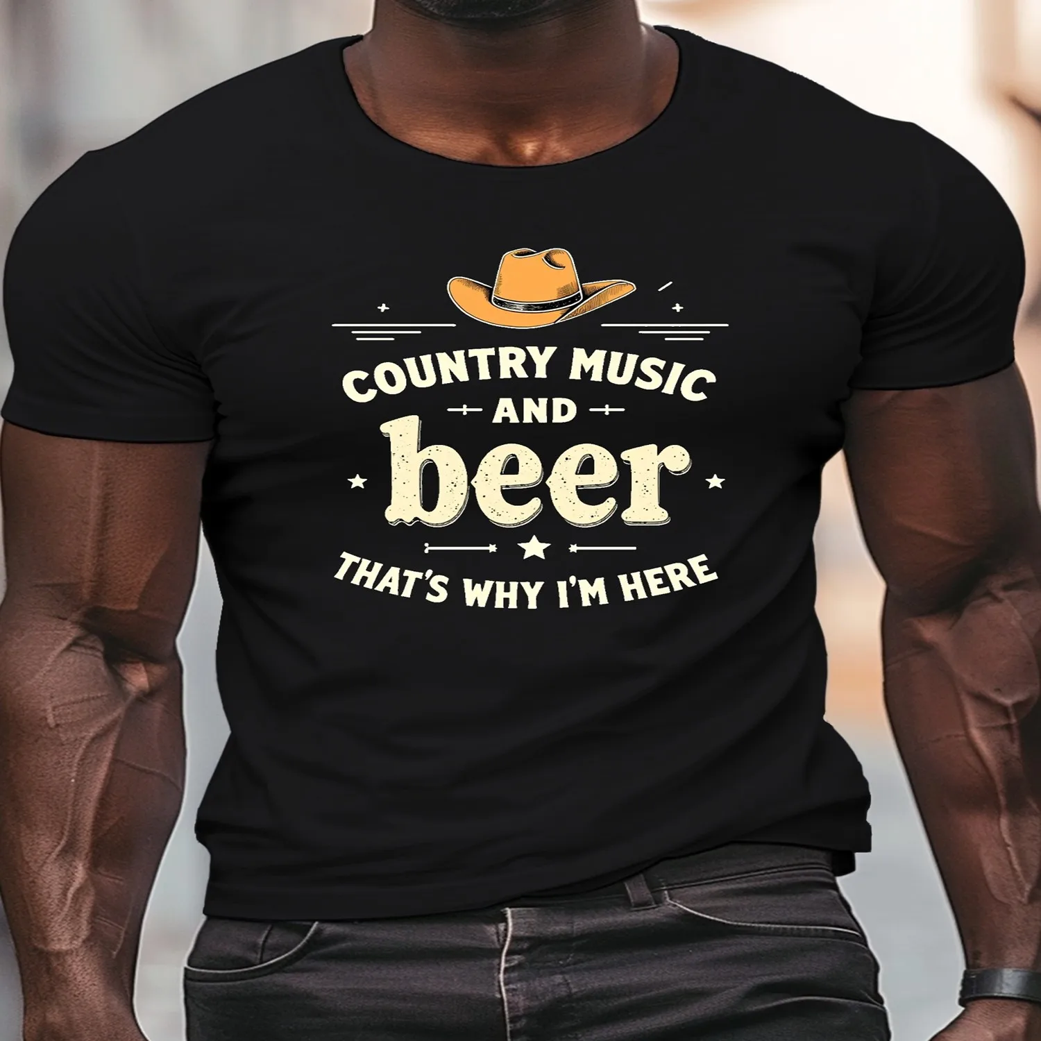 Men'S Casual Short-Sleeve T-Shirt with a Crew Neck for Summer, Featuring Cowboy Country Music And Beer Themes, Plus Size Cotton Tee, Gift For Him