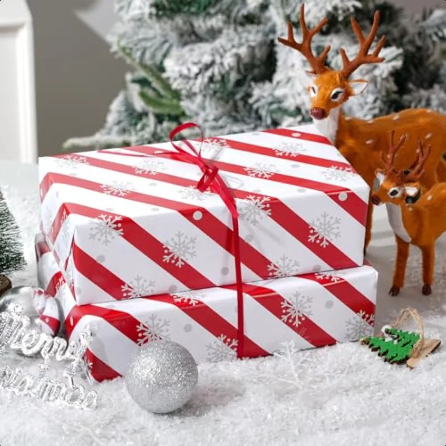 الأبيض عيد الميلاد ورق التغليف حزمة للبالغين الرنة المشارب الغابات ندفة الثلج الأحمر شاحنة الشتاء المشهد تصاميم 28x40 بوصة #6