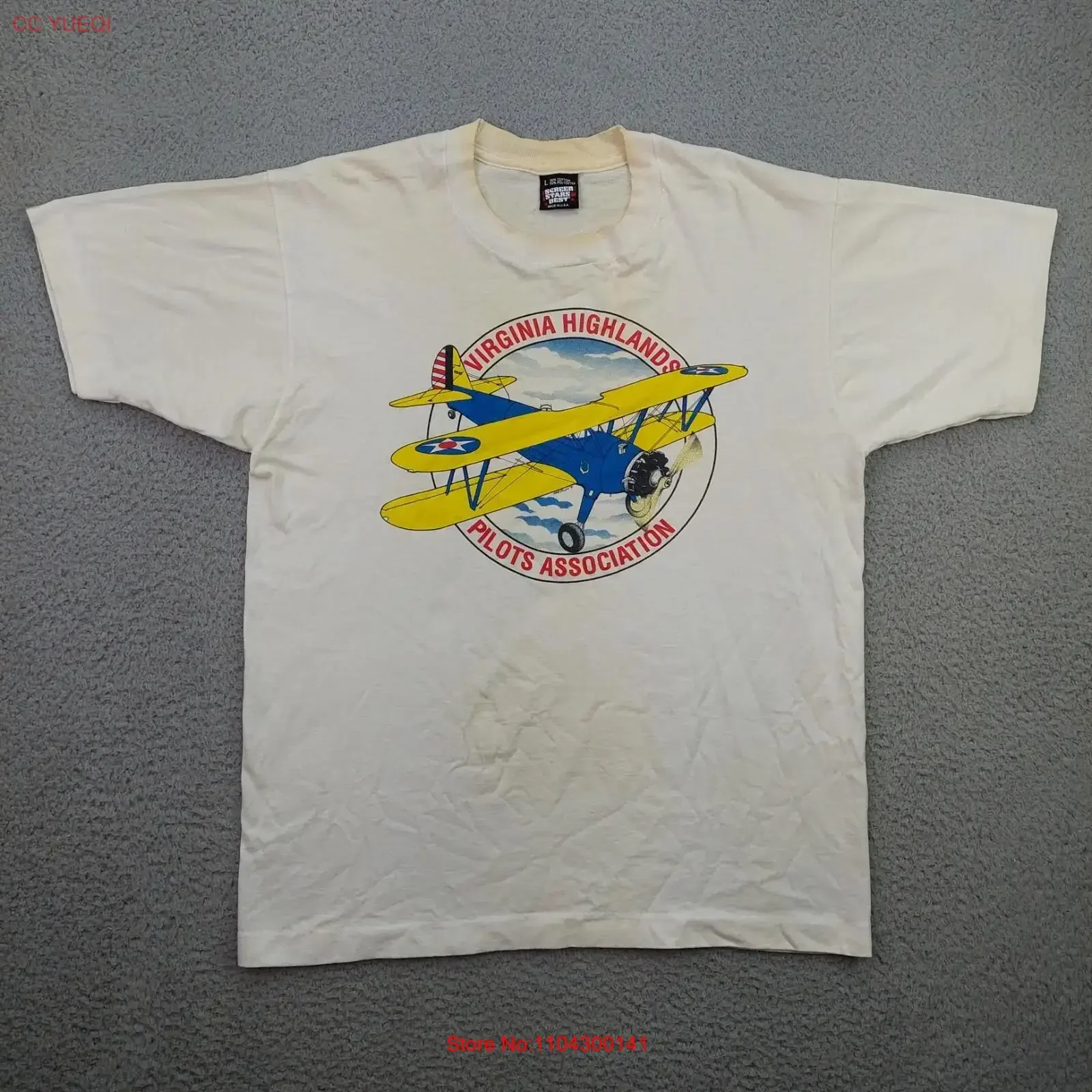 Vintage Pilots Association Airplane Virginia Highlands T Shirt Men's Size Medium long or short sleeves vintage Washed Slightly
